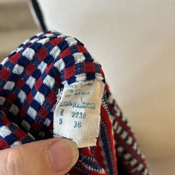 Vintage 70s Blue, Red & White Check Button Up Blouse - Picture 5 of 6